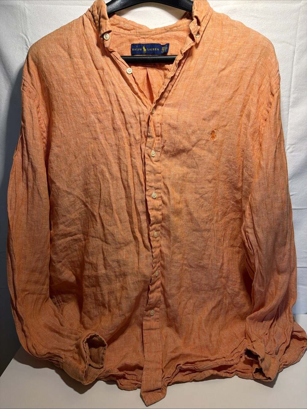Ralph Lauren Shirt Mens XLT Orange Classic Fit Button Down 100% Linen